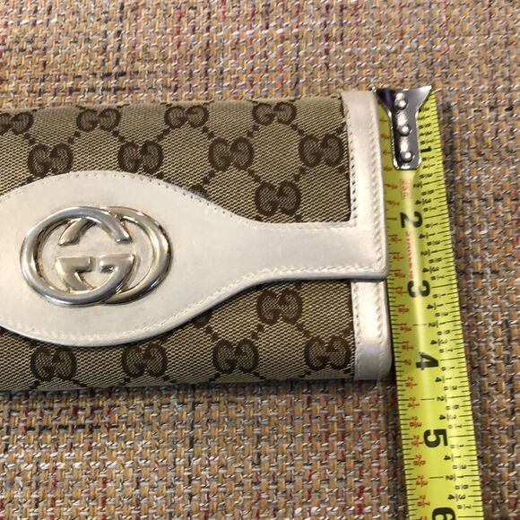 GUCCI Continental Silver and Gold Leather & Canvas Wallet with GG Clasp NWOT - Picture 9 of 17